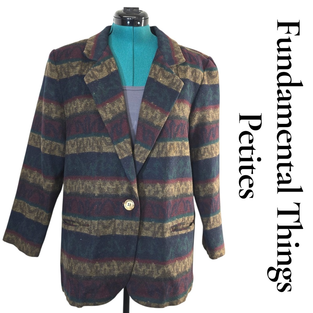 Fundamental Things Petites Striped‎ Blazer Jacket Burgundy Navy Gold Size 12